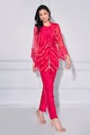 Buy_Kressa_Red Dupion Silk Embroidered Sequin Poncho Sheer Embellished Pant Set  _at_Aza_Fashions