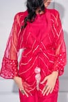 Buy_Kressa_Red Dupion Silk Embroidered Sequin Poncho Sheer Embellished Pant Set  _Online_at_Aza_Fashions