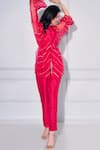 Shop_Kressa_Red Dupion Silk Embroidered Sequin Poncho Sheer Embellished Pant Set  _Online_at_Aza_Fashions