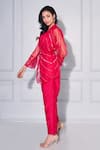 Kressa_Red Dupion Silk Embroidered Sequin Poncho Sheer Embellished Pant Set  _at_Aza_Fashions