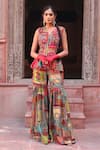 Buy_Ankur J_Multi Color Cotton Silk Embroidery Thread V Neck Jacket And Gharara Set _at_Aza_Fashions