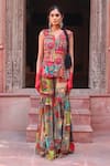 Ankur J_Multi Color Cotton Silk Embroidery Thread V Neck Jacket And Gharara Set _Online_at_Aza_Fashions