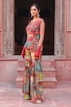 Buy_Ankur J_Multi Color Cotton Silk Embroidery Thread V Neck Jacket And Gharara Set _Online_at_Aza_Fashions