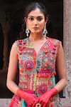 Ankur J_Multi Color Cotton Silk Embroidery Thread V Neck Jacket And Gharara Set _at_Aza_Fashions