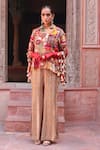 Buy_Ankur J_Multi Color Cotton Silk Embroidery Thread V Neck Jacket And Palazzo Set _at_Aza_Fashions