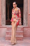 Ankur J_Multi Color Cotton Silk Embroidery Thread V Neck Jacket And Palazzo Set _Online_at_Aza_Fashions