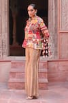 Buy_Ankur J_Multi Color Cotton Silk Embroidery Thread V Neck Jacket And Palazzo Set _Online_at_Aza_Fashions