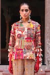 Ankur J_Multi Color Cotton Silk Embroidery Thread V Neck Jacket And Palazzo Set _at_Aza_Fashions