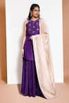 Buy_Kressa_Purple Crepe Embellished Floral Round Kurta Lehenga Set  _at_Aza_Fashions