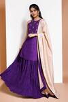 Kressa_Purple Crepe Embellished Floral Round Kurta Lehenga Set  _Online_at_Aza_Fashions