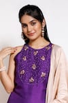 Buy_Kressa_Purple Crepe Embellished Floral Round Kurta Lehenga Set  _Online_at_Aza_Fashions