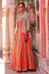 Ankur J_Grey Jacket Georgette Printed Linear Jacket Notched Lapel Pleated Lehenga Set _Online_at_Aza_Fashions