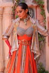 Buy_Ankur J_Grey Jacket Georgette Printed Linear Jacket Notched Lapel Pleated Lehenga Set _Online_at_Aza_Fashions