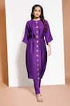 Shop_Kressa_Purple Crepe Embellished Floral Round Kurta Set  _at_Aza_Fashions