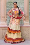 Buy_Ankur J_Multi Color Cape And Bustier Cotton Silk Printed Abstract Asymmetric Lehenga Set _at_Aza_Fashions