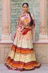 Shop_Ankur J_Multi Color Cape And Bustier Cotton Silk Printed Abstract Asymmetric Lehenga Set _at_Aza_Fashions