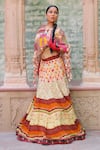 Ankur J_Multi Color Cape And Bustier Cotton Silk Printed Abstract Asymmetric Lehenga Set _Online_at_Aza_Fashions