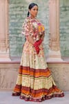 Buy_Ankur J_Multi Color Cape And Bustier Cotton Silk Printed Abstract Asymmetric Lehenga Set _Online_at_Aza_Fashions