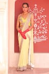Buy_Ankur J_Gold Blouse Pre-draped Saree With Embroidered Bustier_at_Aza_Fashions