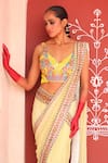 Ankur J_Gold Blouse Crepe Printed Geometric V Pre-draped Saree With Embroidered Bustier _at_Aza_Fashions