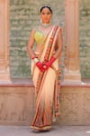 Buy_Ankur J_Peach Blouse Crepe Printed Architectural V Pre-draped Saree With Embroidered _at_Aza_Fashions