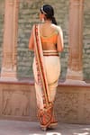 Shop_Ankur J_Peach Blouse Crepe Printed Architectural V Pre-draped Saree With Embroidered _at_Aza_Fashions