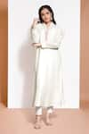 Buy_Kressa_White Crepe Embroidered Floral Band Puff Sleeve Kurta And Pant Set  _at_Aza_Fashions