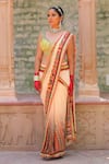 Ankur J_Peach Blouse Crepe Printed Architectural V Pre-draped Saree With Embroidered _Online_at_Aza_Fashions