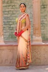 Buy_Ankur J_Peach Blouse Crepe Printed Architectural V Pre-draped Saree With Embroidered _Online_at_Aza_Fashions