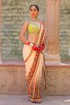 Shop_Ankur J_Peach Blouse Crepe Printed Architectural V Pre-draped Saree With Embroidered _Online_at_Aza_Fashions