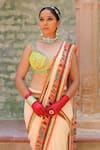 Ankur J_Peach Blouse Crepe Printed Architectural V Pre-draped Saree With Embroidered _at_Aza_Fashions