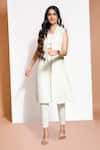 Shop_Kressa_White Crepe And Silk/cotton Stretch Embellished Lapel Blazer & Pant Set _Online_at_Aza_Fashions