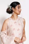 Kressa_Pink Crepe Embroidered Floral Round Cut Out Sleeve Kaftan  _Online_at_Aza_Fashions