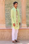 Ankur J_Green Cotton Silk Printed Ogee Waistcoat With Kurta Set _at_Aza_Fashions