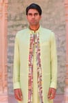 Buy_Ankur J_Green Cotton Silk Printed Ogee Waistcoat With Kurta Set 