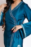 Buy_Kressa_Green Crepe Embroidered V Neck Anghrakha Top And Bell Bottom Pant Set _Online_at_Aza_Fashions