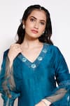 Shop_Kressa_Green Crepe Embroidered Floral V Neck High-low Kurta And Pant Set  _Online_at_Aza_Fashions