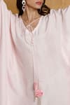 Kressa_Pink Crepe Embroidered Floral V Neck Tassel Detailed Kaftan  _at_Aza_Fashions