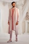 Shop_Rachit Khanna_Pink Lucknowi Georgette Embroidered Thread Sherwani Set  _at_Aza_Fashions