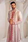 Rachit Khanna_Pink Lucknowi Georgette Embroidered Thread Sherwani Set  _Online_at_Aza_Fashions