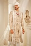 Rachit Khanna_Ivory Raw Silk Embroidered Dabka And Resham Work Vintage Sherwani Set For Men_at_Aza_Fashions