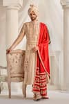 Rachit Khanna_Gold Raw Silk Embroidered Dabka Floral Vintage Resham Sherwani Set For Men_Online_at_Aza_Fashions