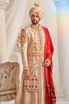 Buy_Rachit Khanna_Gold Raw Silk Embroidered Dabka Floral Vintage Resham Sherwani Set For Men_Online_at_Aza_Fashions