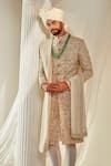 Buy_Rachit Khanna_Ivory Raw Silk Embroidered Dabka Botanical Pattern Sherwani Set For Men_Online_at_Aza_Fashions
