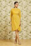 Shop_Samyukta Singhania_Yellow Velvet Plain Boat Neck Pain Dress _Online_at_Aza_Fashions