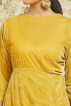 Samyukta Singhania_Yellow Velvet Plain Boat Neck Pain Dress _at_Aza_Fashions