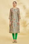 Naintara Bajaj_Grey Geometric Flower Print Kurta Set _Online_at_Aza_Fashions