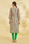 Shop_Naintara Bajaj_Grey Geometric Flower Print Kurta Set _at_Aza_Fashions