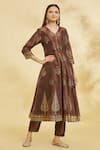 Buy_Naintara Bajaj_Brown Floral Bloom Print Anarkali With Pant _at_Aza_Fashions