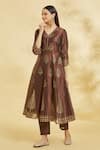 Buy_Naintara Bajaj_Brown Floral Bloom Print Anarkali With Pant _Online_at_Aza_Fashions